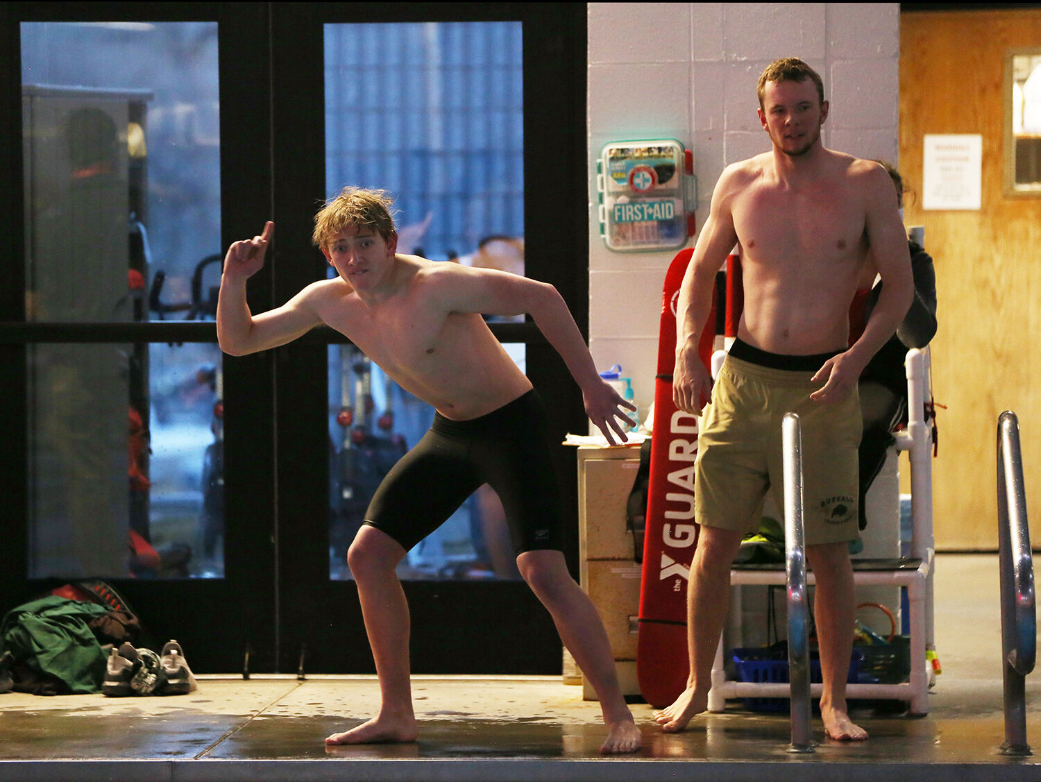 Brogan Byrum points while John Wonka yells